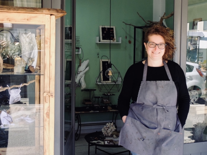 Irina Leoncini in front of her workshop and shop